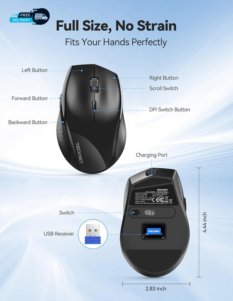 Wireless Mouse Rechargeable Mouse for Laptop Computer2.4G USB Computer Mice