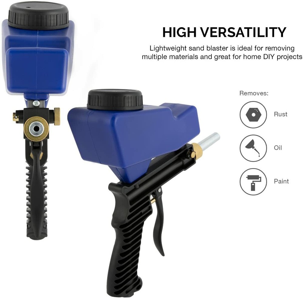Abrasive Gravity Feed Air Sand Blaster Handheld Gun Replaceable Steel Nozzle