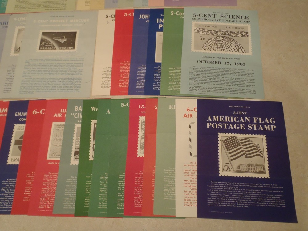 Vintage Postage Stamp Bulletin Poster Lot 1960s Post Office Air Mail 1962 1963