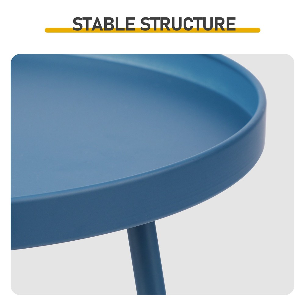 Patio Small Side Table, Round 2 Tier End Table, Metal Round Coffee Table