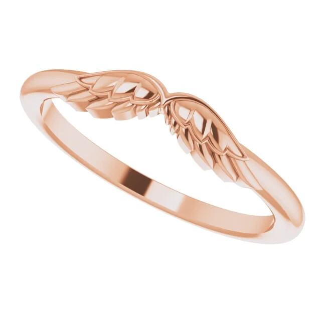 14K Rose Gold Stackable Angel Wings Ring
