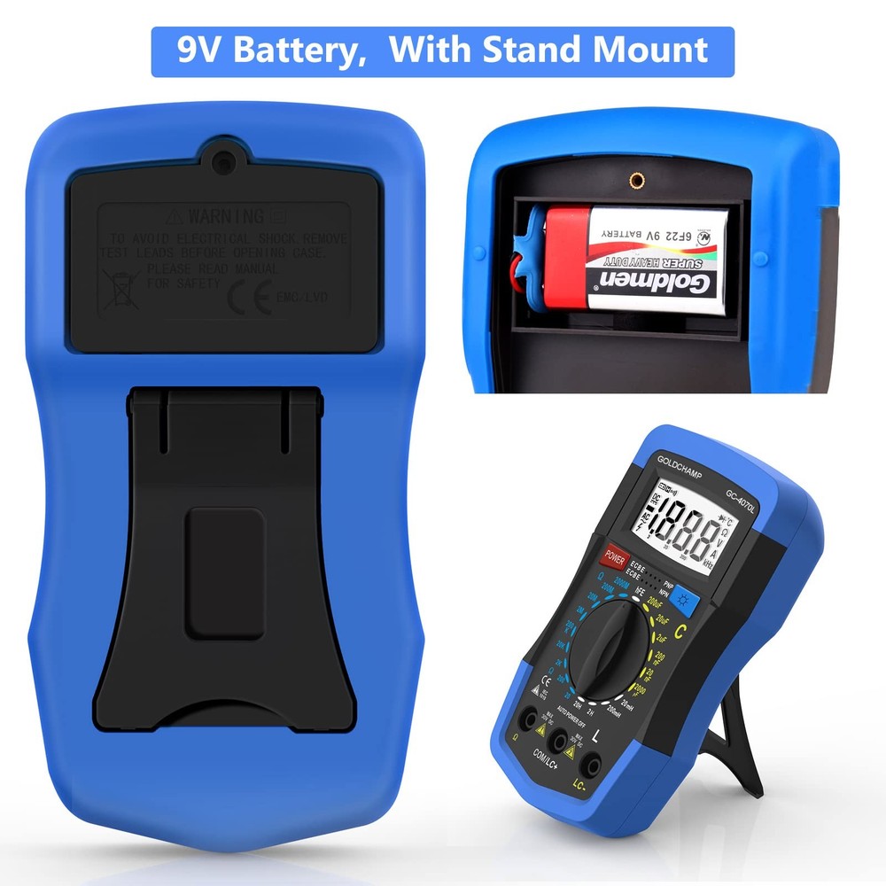 GOLDCHAMP 2000pF~200µF Capacitor Tester, 20O~2000MO Ohm Meter, Capacitance Meter
