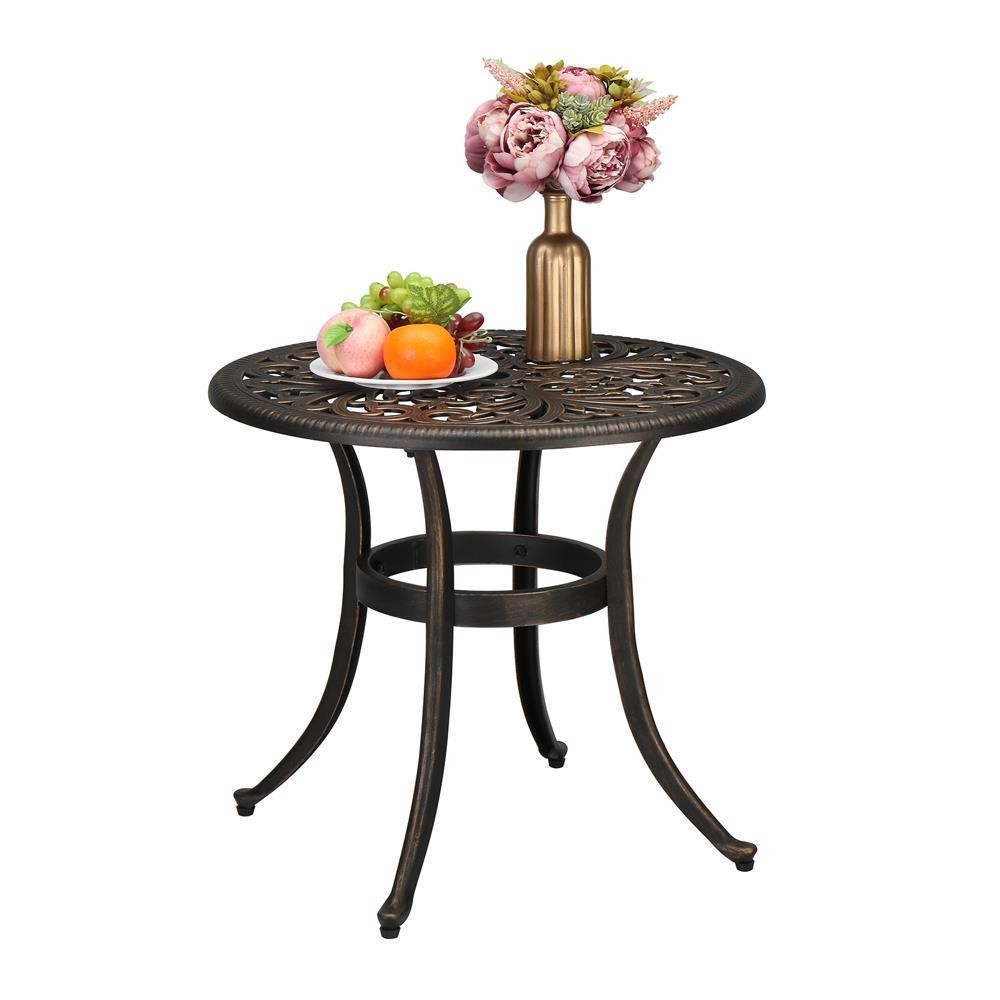 Patio Bistro Table with Umbrella Hole, Cast Aluminum Dining Table for Outdoor