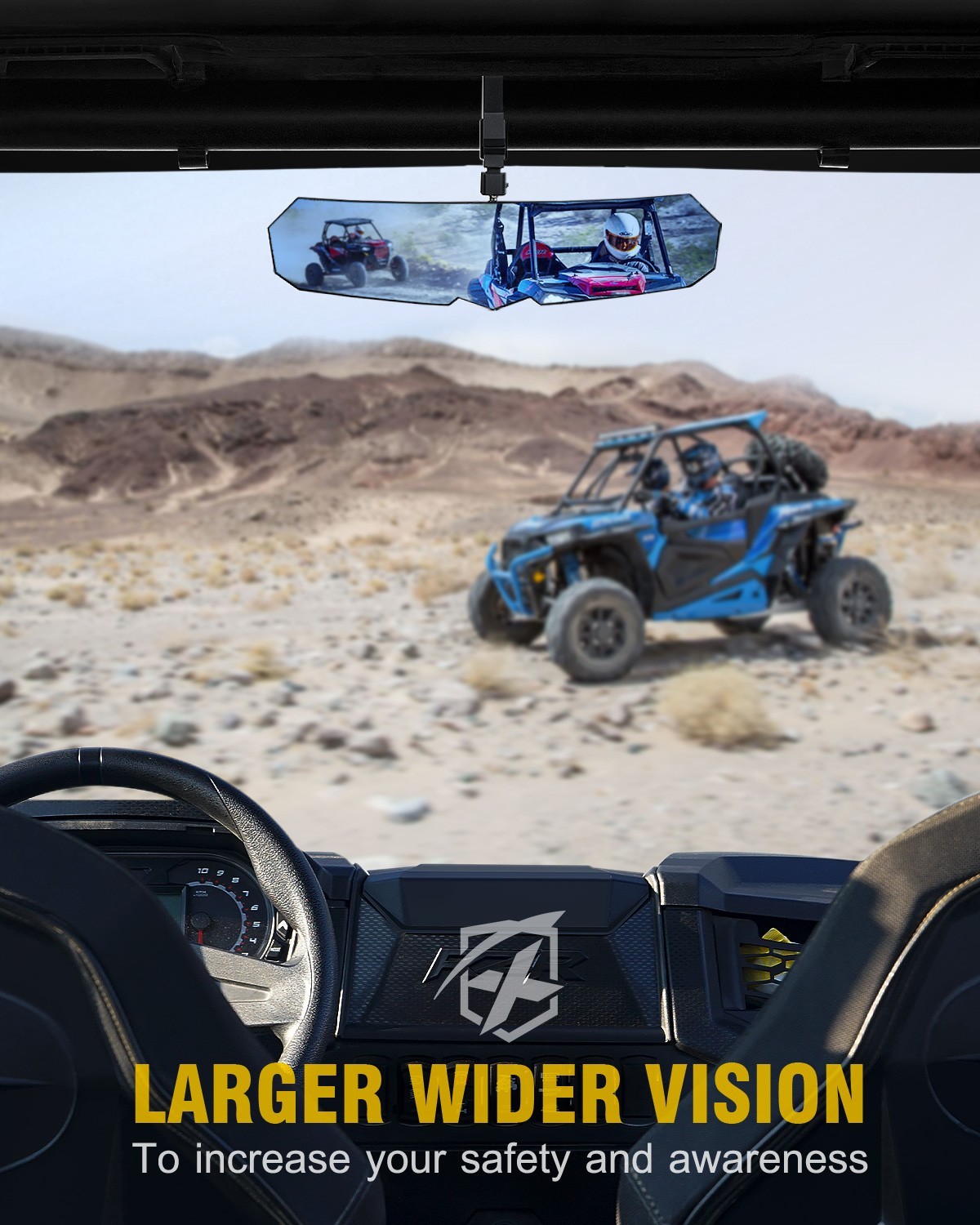 13" UTV Rear View Center Mirror w/COB Lights 1.75" - 2" For Polaris RZR XP 1000