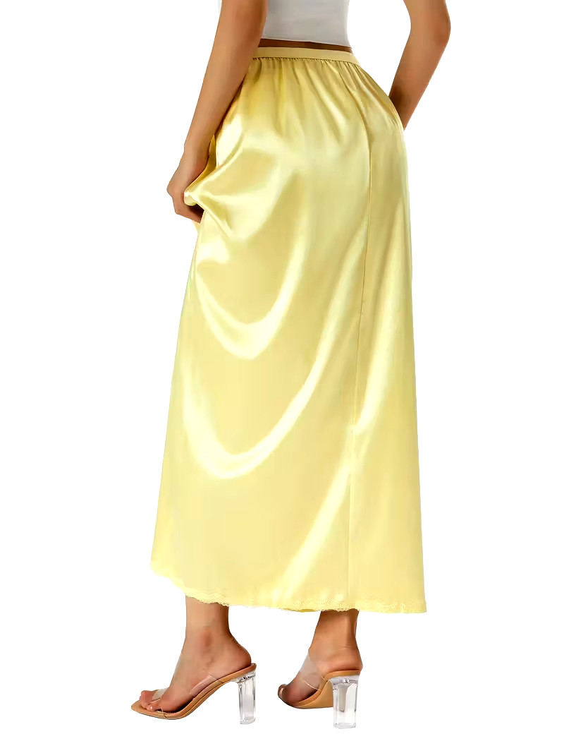 New Gorgeous Feminine Yellow Satin Lace Hem Long Half Slip Plus XL NEW