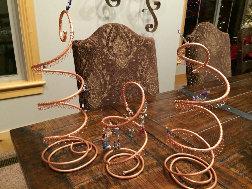 copper spiral earring holder - large