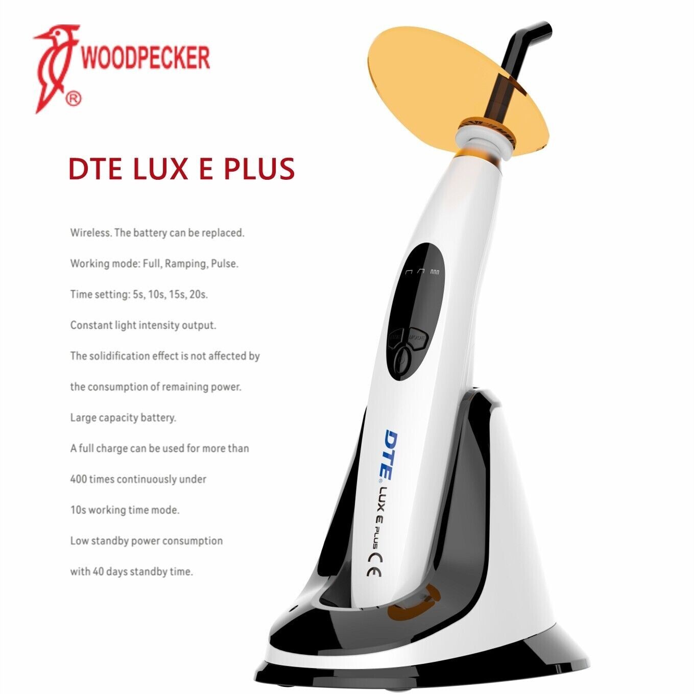 Woodpecker DTE LUX E Plus Dental Wireless LED Curing Light Lamp Wide Spectrum