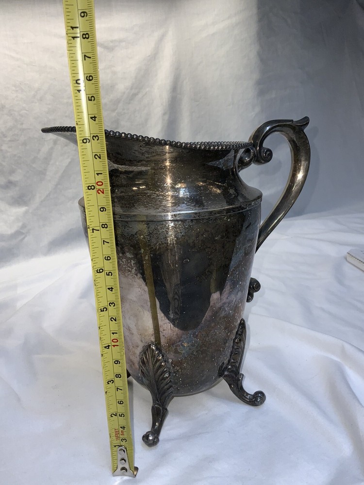 BRITISH HS SILVER CO. FOOTED PITCHER SILVER ON COPPER Antique