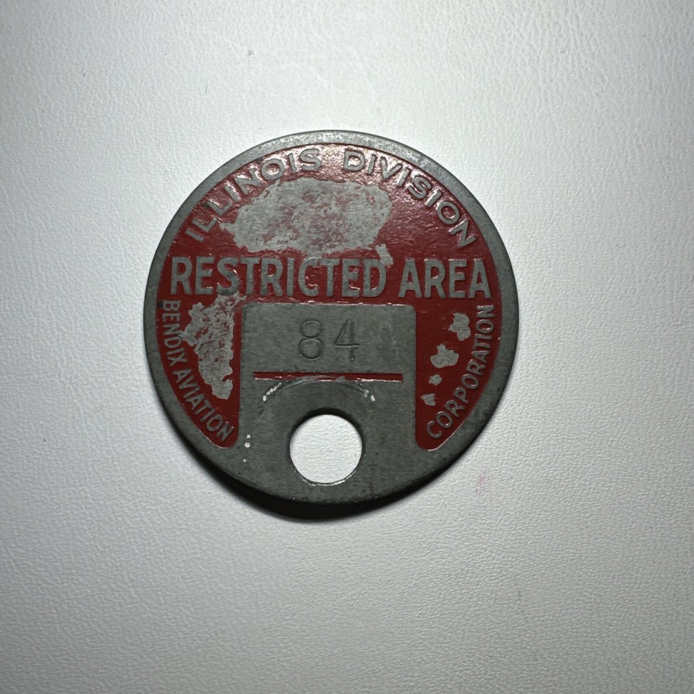 Vintage Bendix Aviation Corp "Restricted Area" Key/Parking Tag Illinois