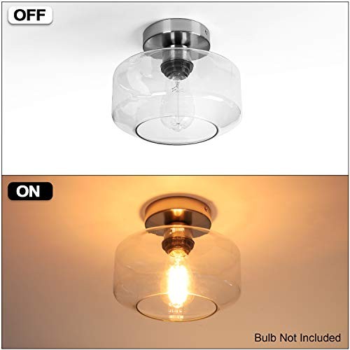 Industrial Semi Flush Mount Ceiling Light Brushed Nickel, Clear Large Silver