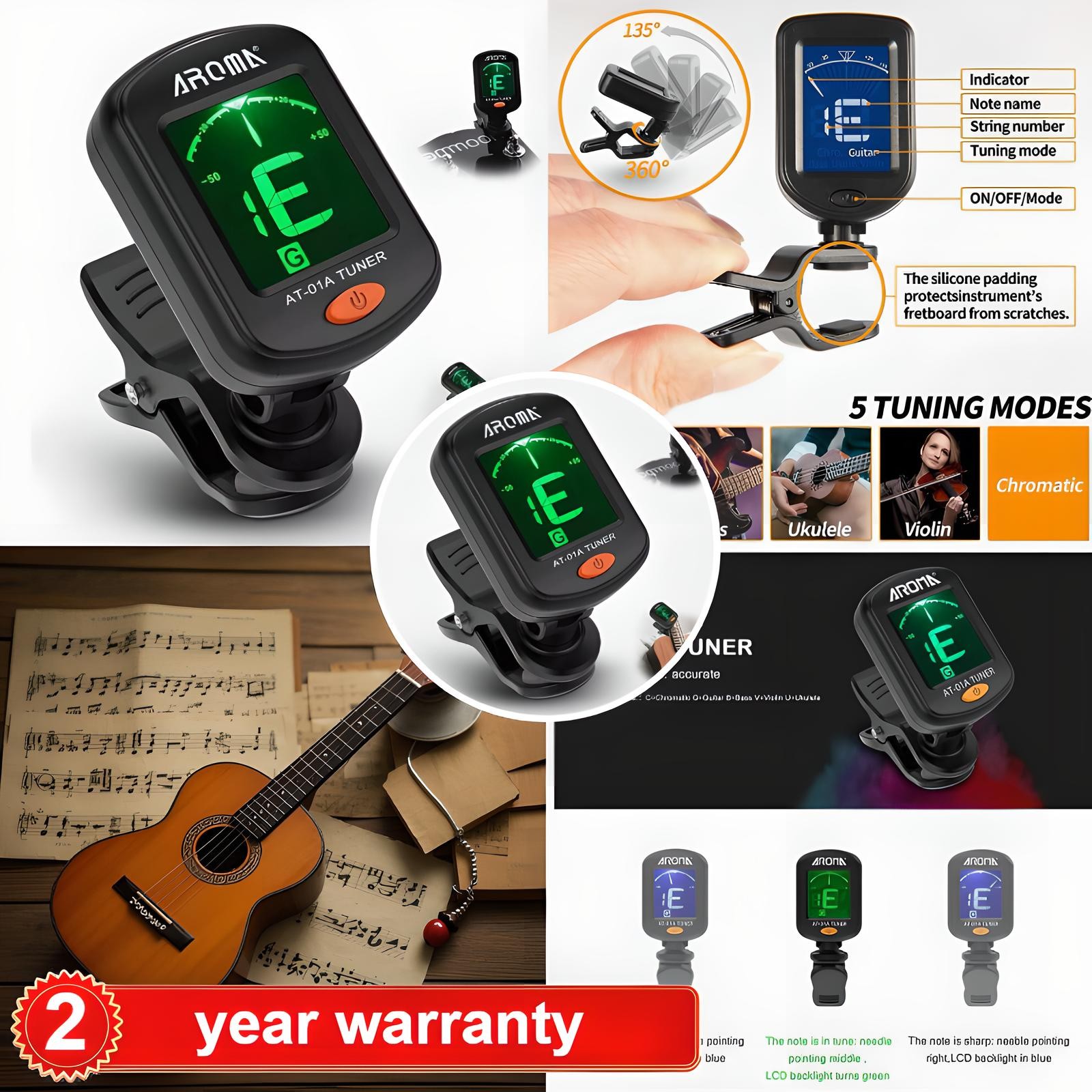 LCD Clip on Chromatic Electric Acoustic Guitar Bass Ukulele Banjo Violin Tuner
