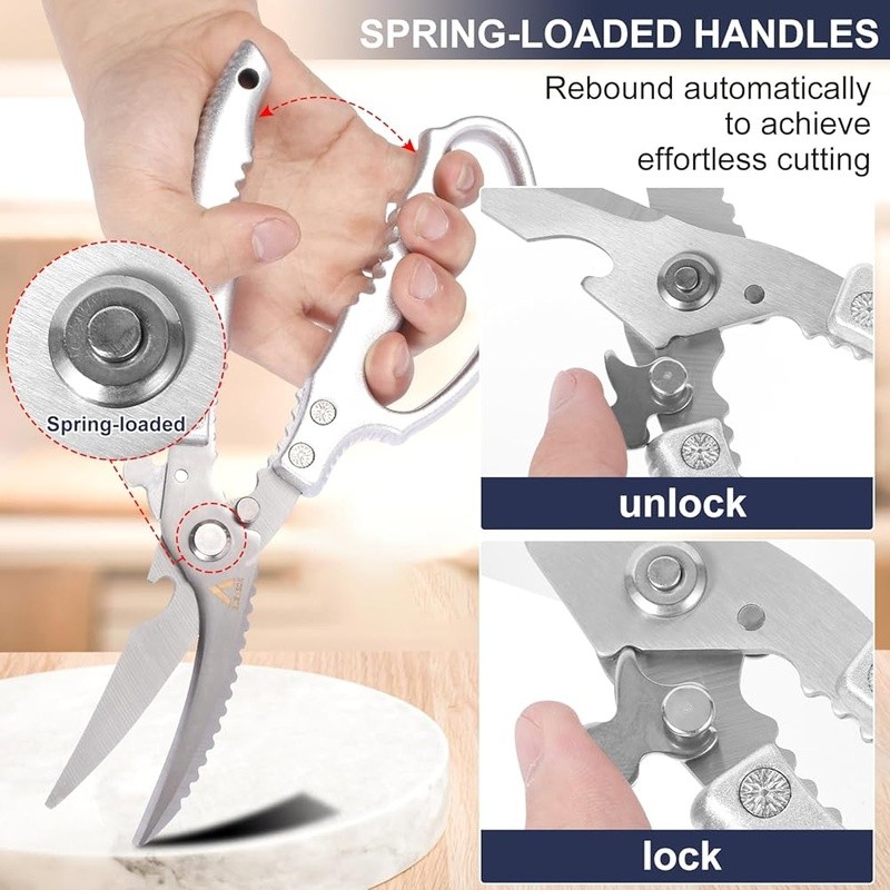 Ergonomic Kitchen Scissors Stainless Steel Multi-Functional Cutting Tool New