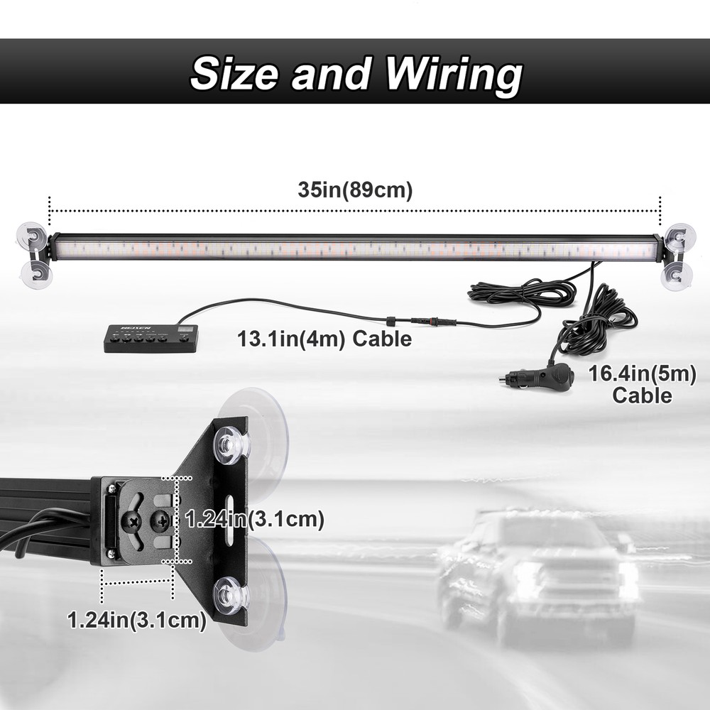 35'' Amber White Windshield Emergency Warning Strobe Light Bar Traffic Advisor