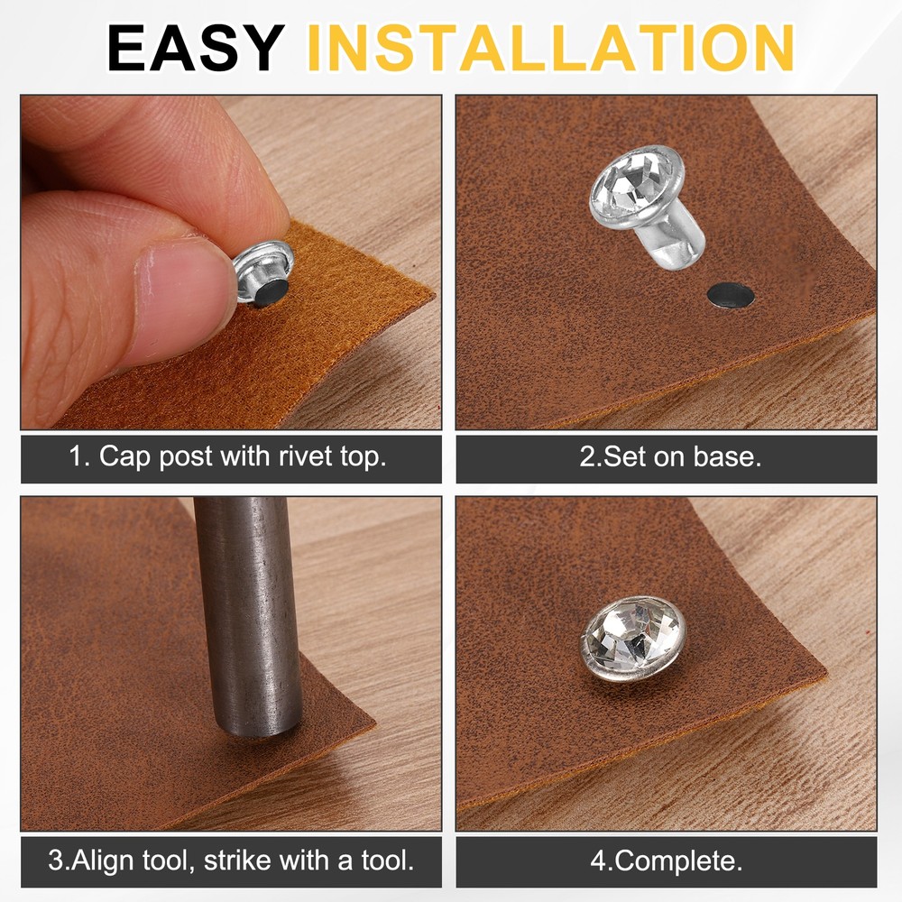 100pcs Crystal Rivets 10mm Rhinestone Stud with Installation Tool, Silver Clear