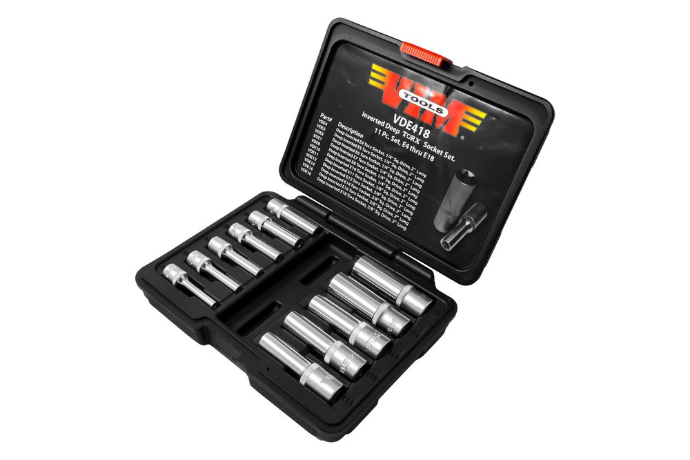 11 Piece Set VIM Inverted / External Deep Torx Sockets -  VDE418 e-socket Set