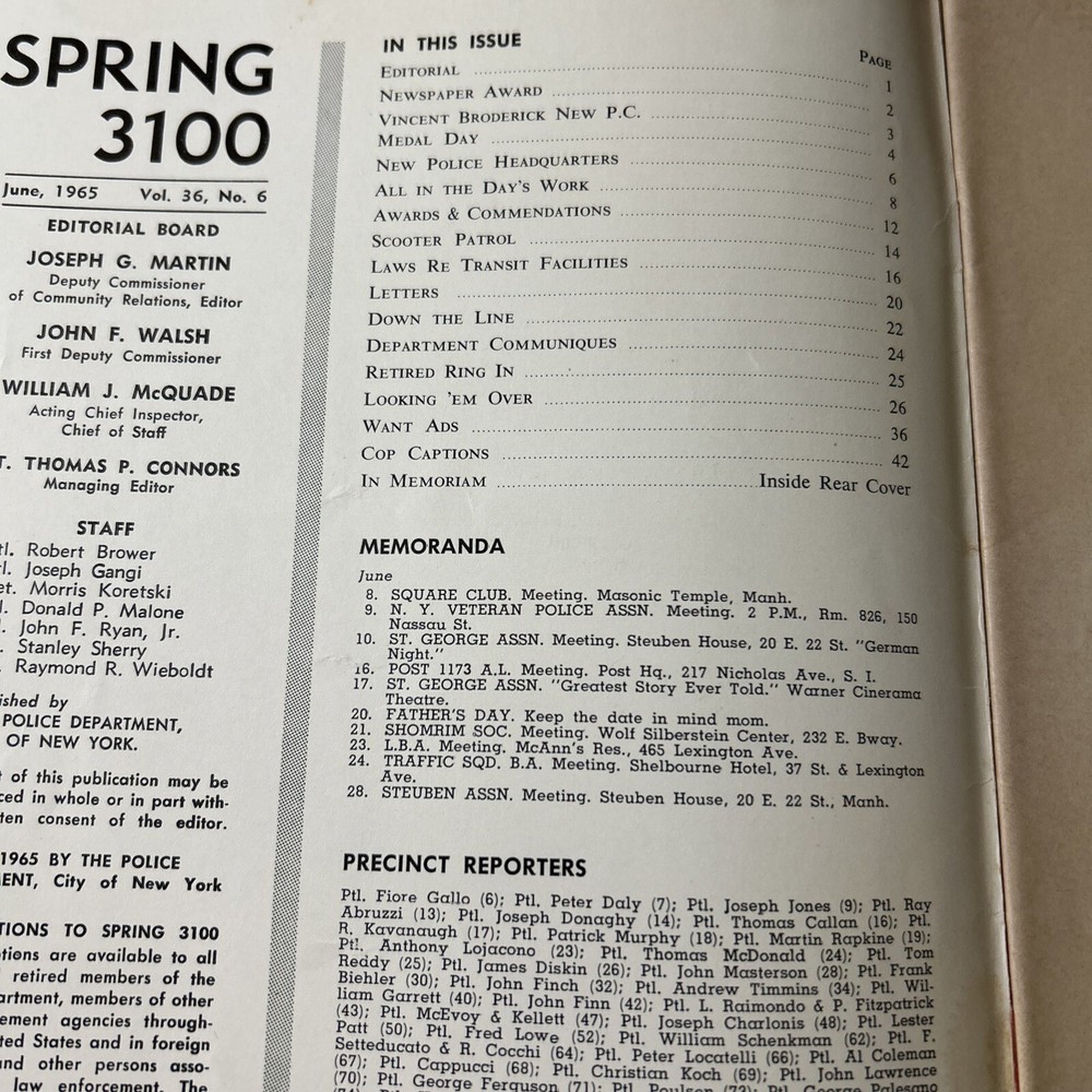 SPRING 3100 NYPD MAGAZINE JUNE 1965