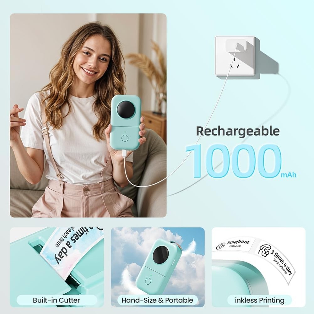 Phomemo D30 Label Maker Machine, Portable Bluetooth Mini Printer, Green