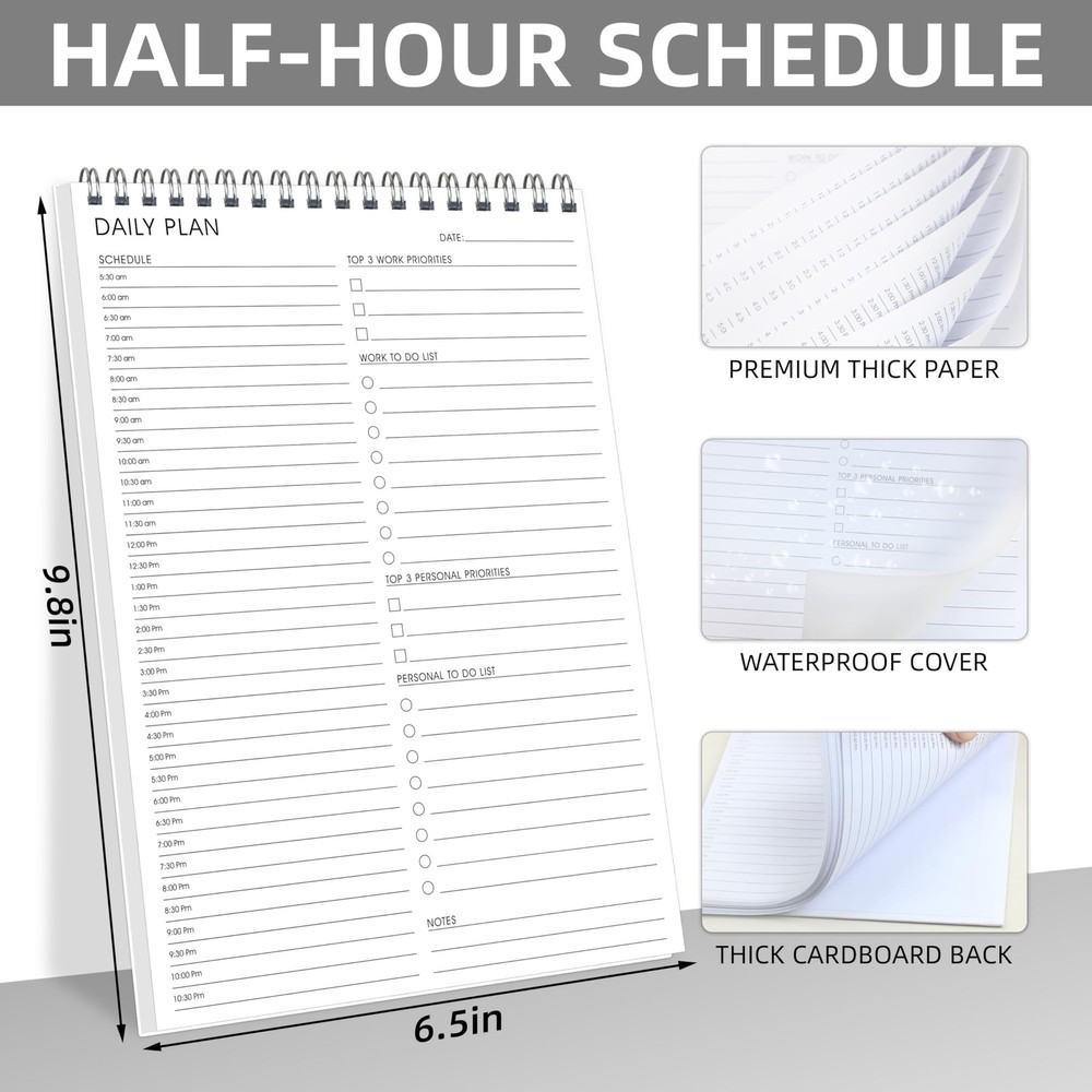 To Do List Notepad Half-Hour Hourly Schedules - Daily Planner Notepad Undated...