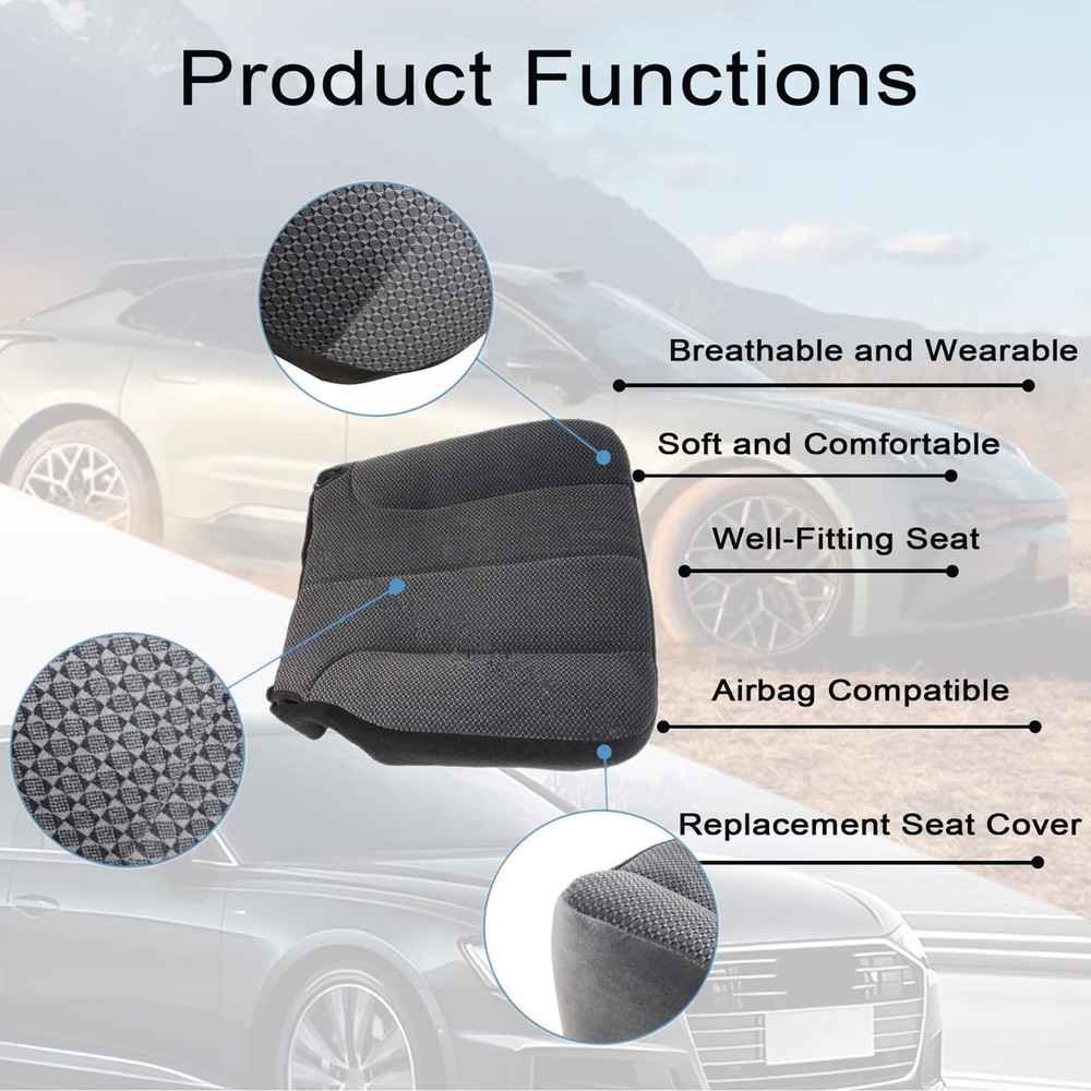Driver Side Bottom Replacement Cloth Seat Cover Compatible with Dark Gray