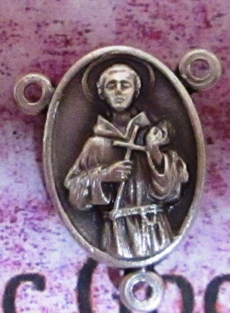 Saint Francis + St. Anthony Oxidized Silver Tone Rosary Centerpiece
