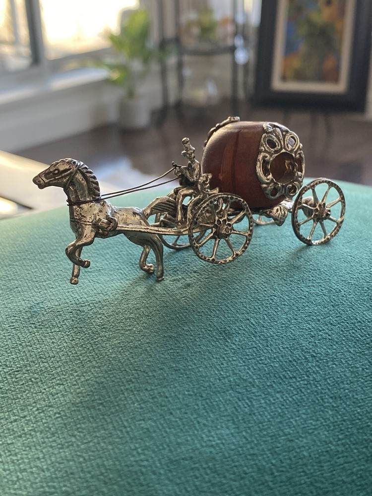 Rare Hallmarked 800 Solid Silver Cinderella Pumpkin Cariage Miniature