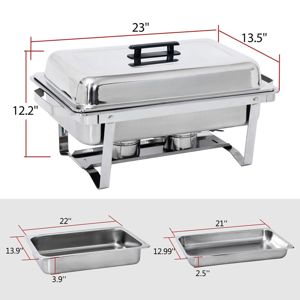 8PCS 8QT Chafing Dish High Grade Stainless Durable Chafer Complete Set Silver