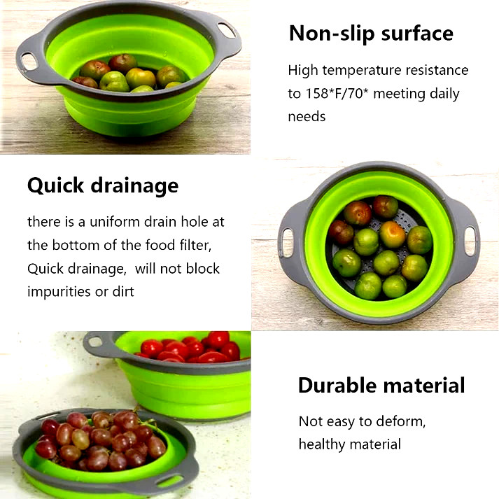 3-Piece Collapsible Silicone Colander Set – Space-Saving Kitchen Strainers