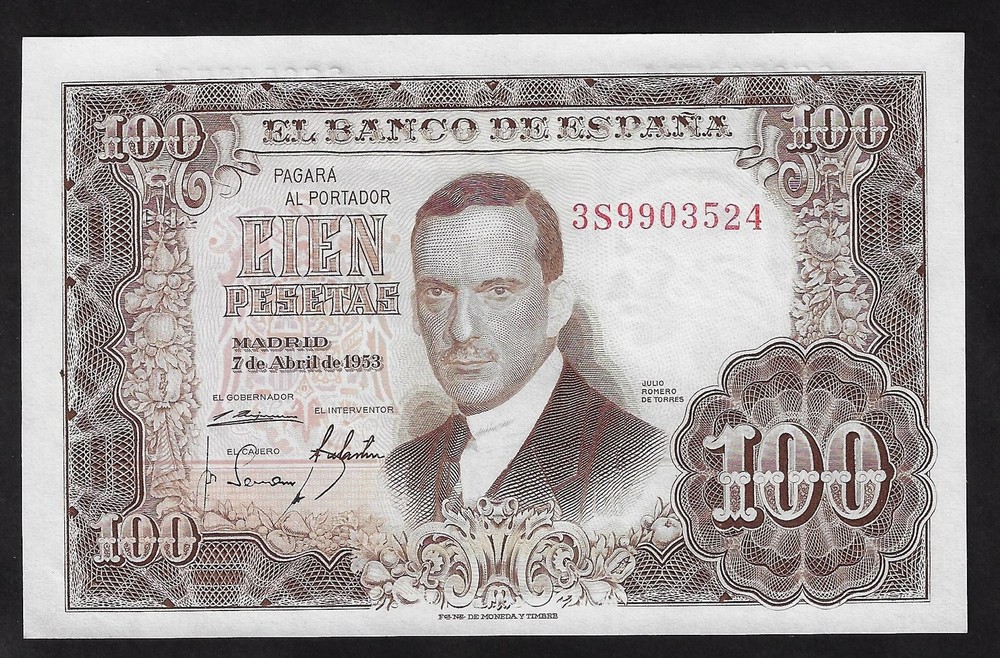 SPAIN  100 PESETAS  1953   P- 145  GEM UNC