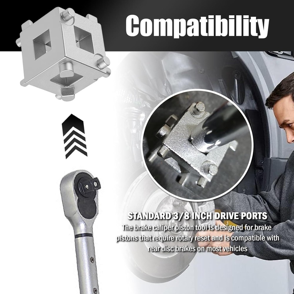 Cube Brake Caliper Compression Tool Driven by 3/8" Tool,6-face Car Rear Brake Ca