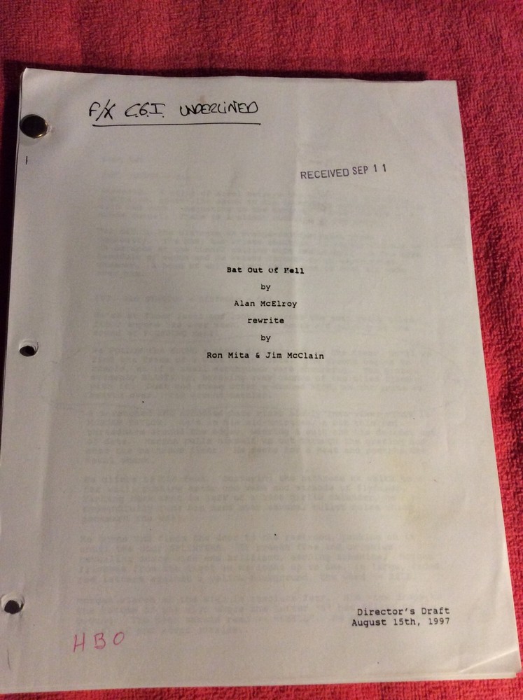 ORIGINAL SCRIPT BAT OUT OF HELL ALAN MCELROY RON MITA JIM MCCLAIN