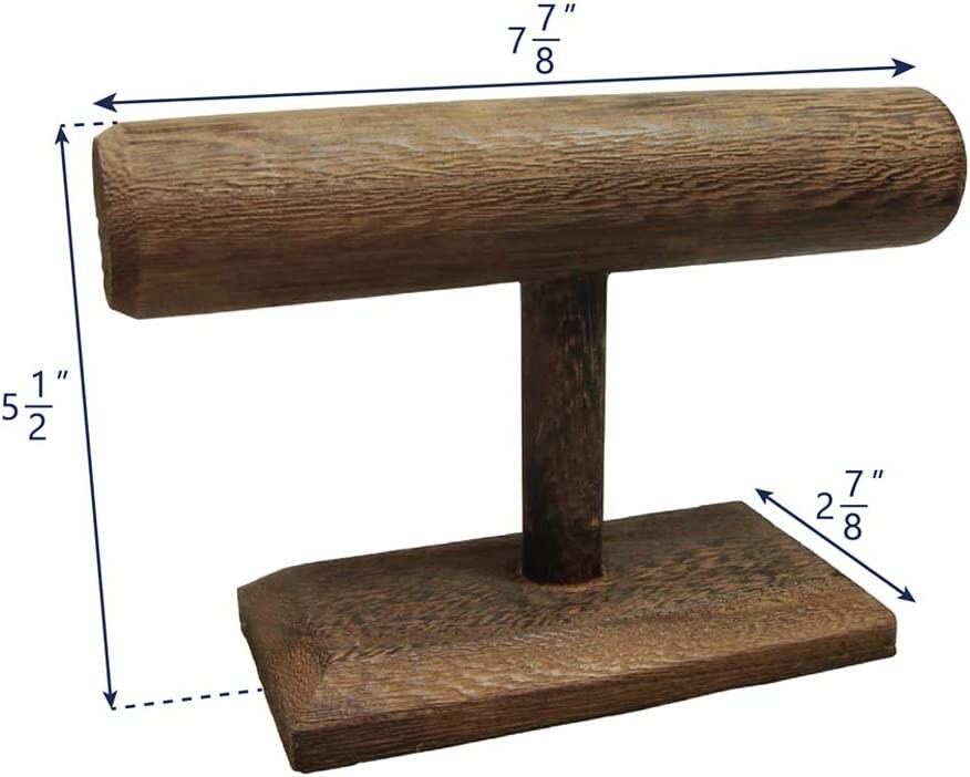 Wood Brown Stain T Bar Necklace Bracelet Watch Display Storage Jewelry Organizer