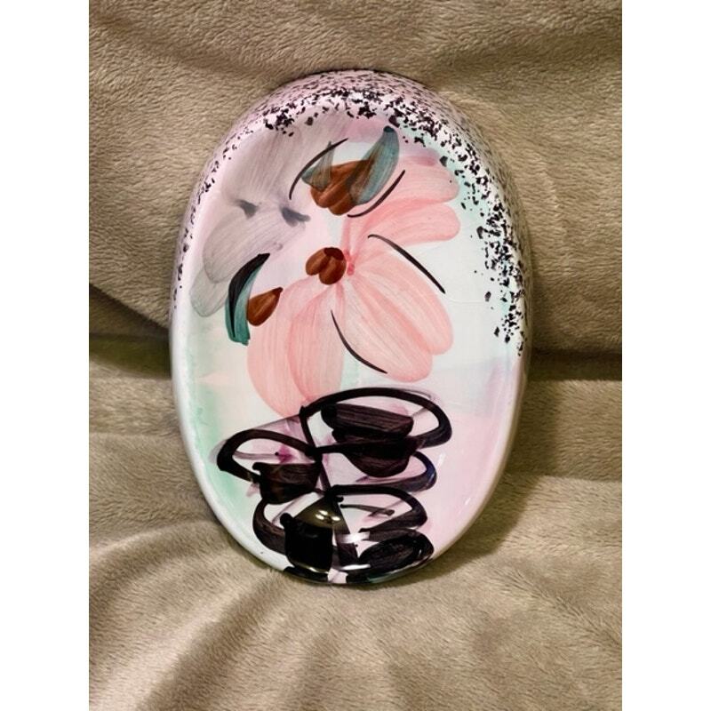 Vintage Handpainted Modern Artwork Style Ceramic Soapdish (1970s)