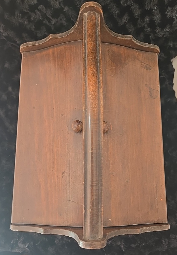 Vintage Wood Sewing Box hinged Flip Lid knobs Handle Primitive Colonial Caddy