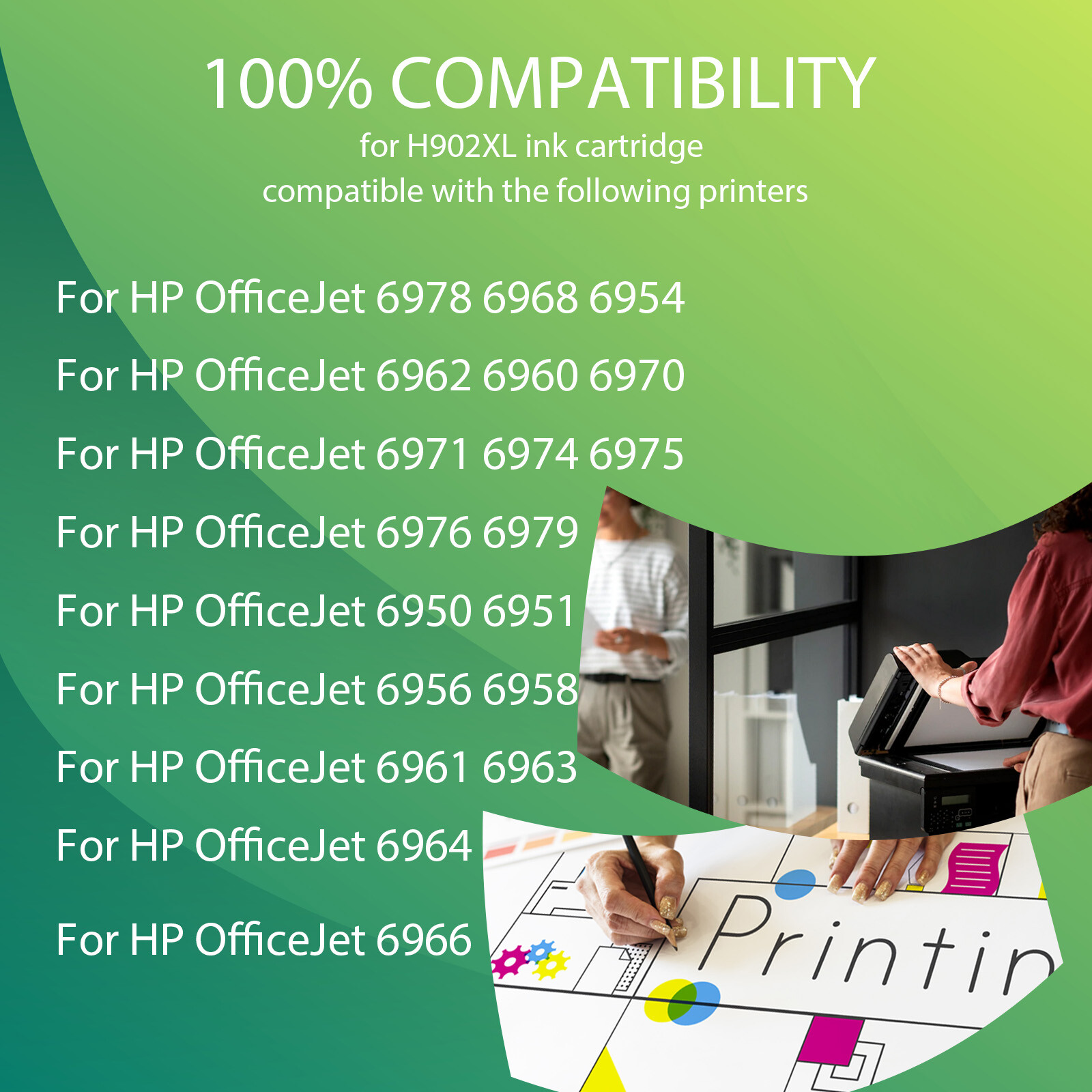 CYBM H902XL Color Ink Cartridge For HP OfficeJet 6962 Pro 6958 6960 6968 6970