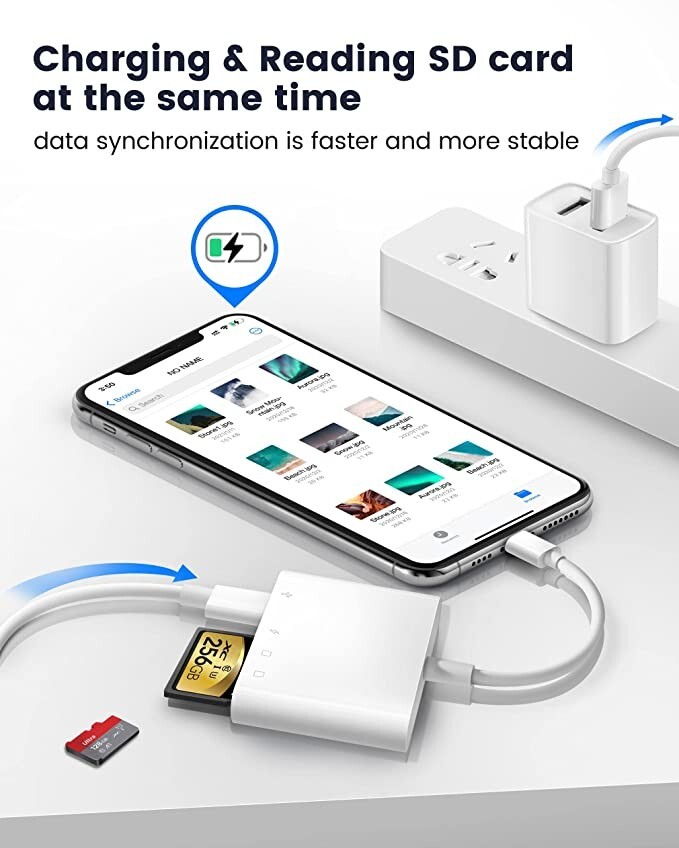 SD Card Reader for iPhone iPad, 4 in 1 Micro SD/SD Card Reader to iPhone Adapter