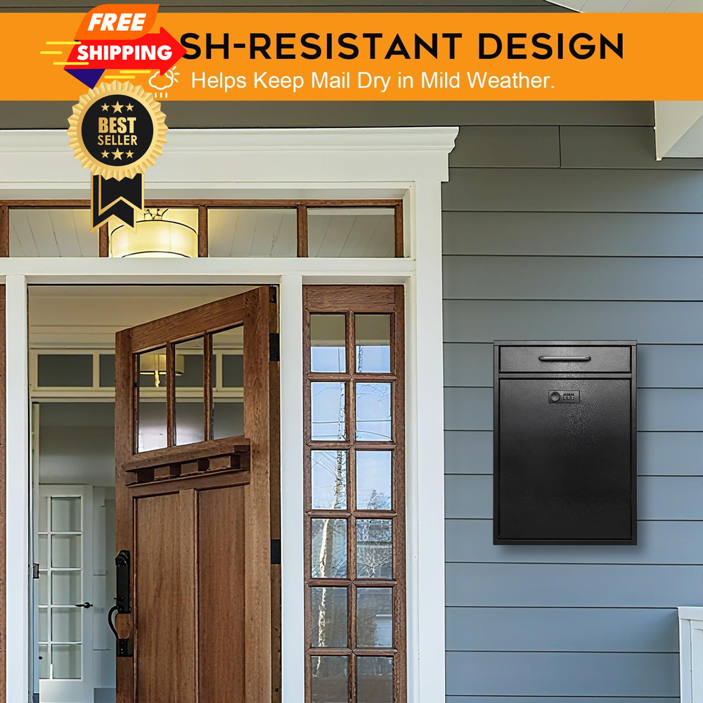 xydled Wall Mount Mailboxes with Combination XL Large, Black Lock