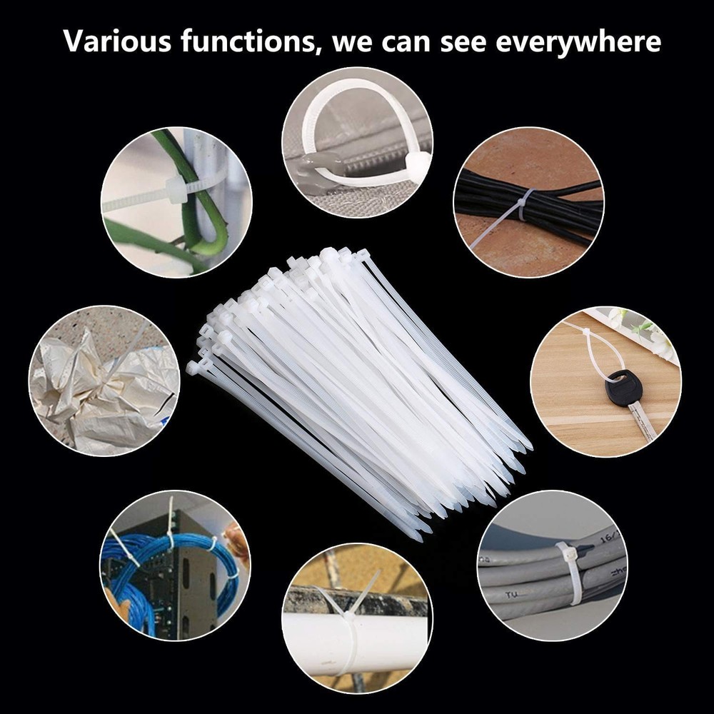 100pcs Zip Ties Plastic Cable Zip Ties Self-Locking Nylon Wire Ties Heavy Dut...