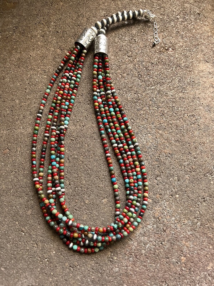 Sterling silver Multistone bead necklace 24 inch