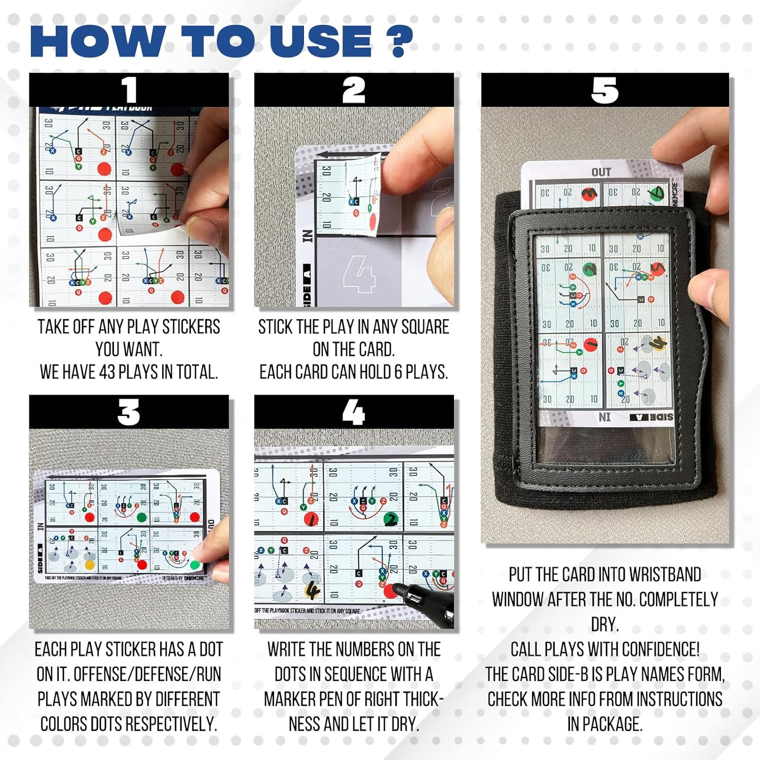 1NMORE Football Wristbands with Playbook System,Wrist Coach for Youth,5On5 Flag