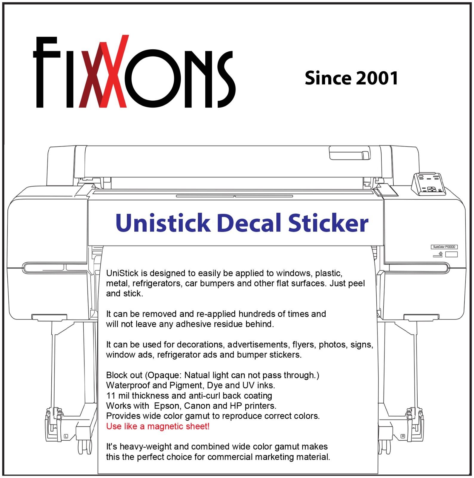 Magnetic Sheet - Unistick FX100 Block Out - Eco-solvent 36" x 50'