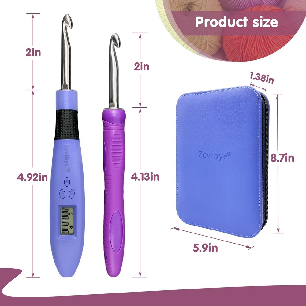 Crochet Hook with 18 Different Size, for Stitch & Row Counter, Light up Intercha