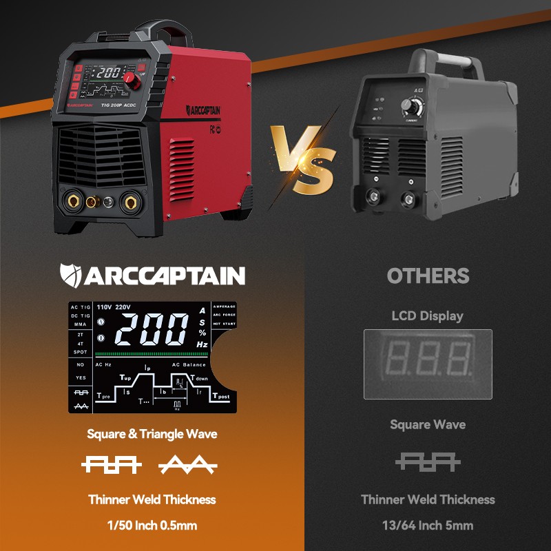 ARCCAPTAIN TIG Welder AC/DC 200Amp 7 in 1 Welding Aluminum TIG Welder 110V/220V