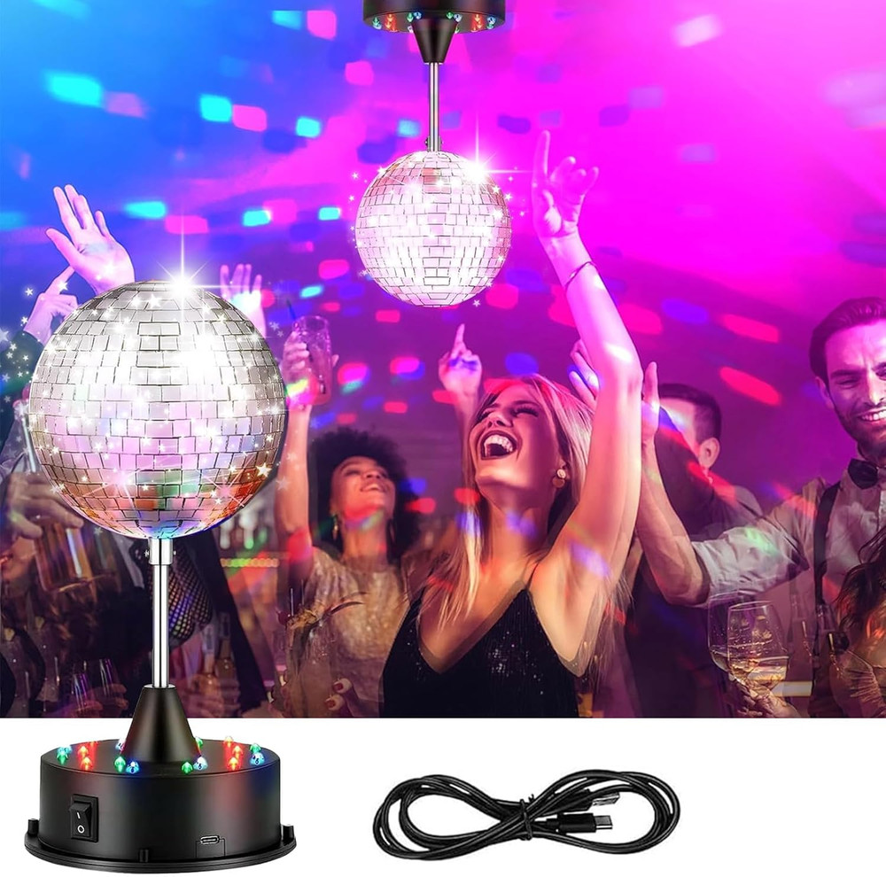 Disco Ball Light, 5 Inch Mirror Disco Ball Light Diffuser, 360° Rotating Small D