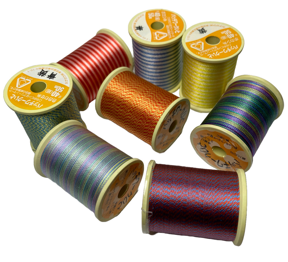 Kanagawa Patchwork 040 Silk Thread, 23 dtex 9x2, 50m, 8 Variegated Patterns