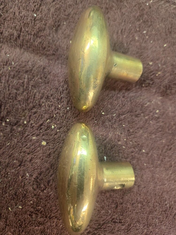 Vintage HEAVY Solid Ornate Oval Brass Door Knobs 1 lb+ 3/8 Square Hole