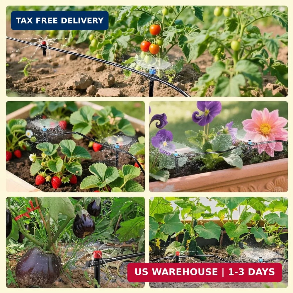 118FT Drip Irrigation System, Garden Watering System, Quick-Connect Drip Irrigat