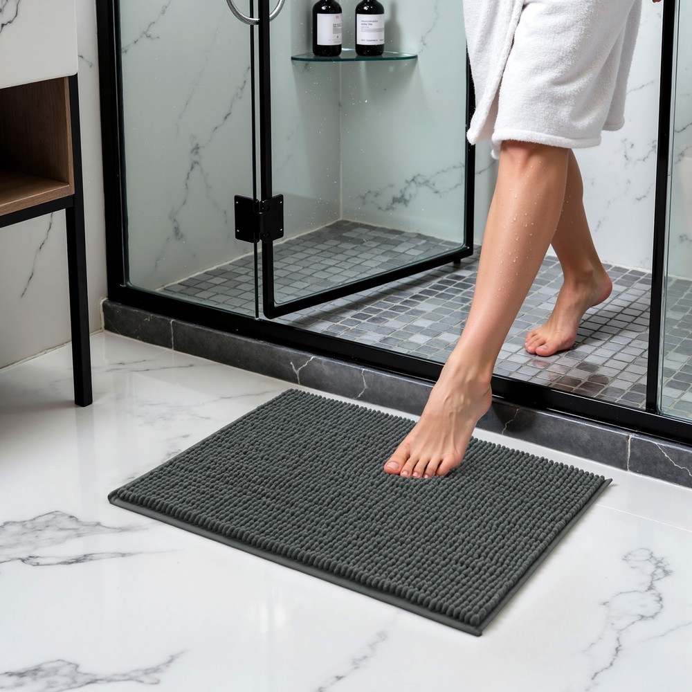 SUBRTEX Bathroom Rugs Chenille Bath Rug Soft 1'4" x 2' (Rectangular), Grey