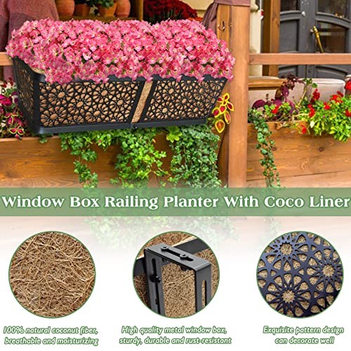 Railing Planter Boxes, 24 Inch Window Flower Box 24 Inch - 2 Pack Rectangular