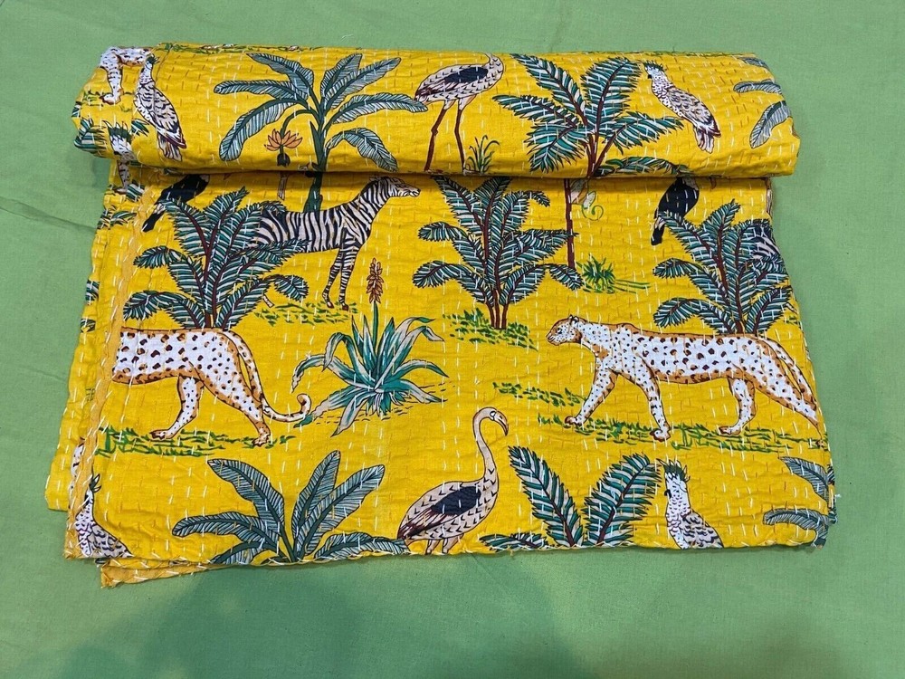 Indian Handmade Jungle Print Traditional Multi Patchwork kantha Throw