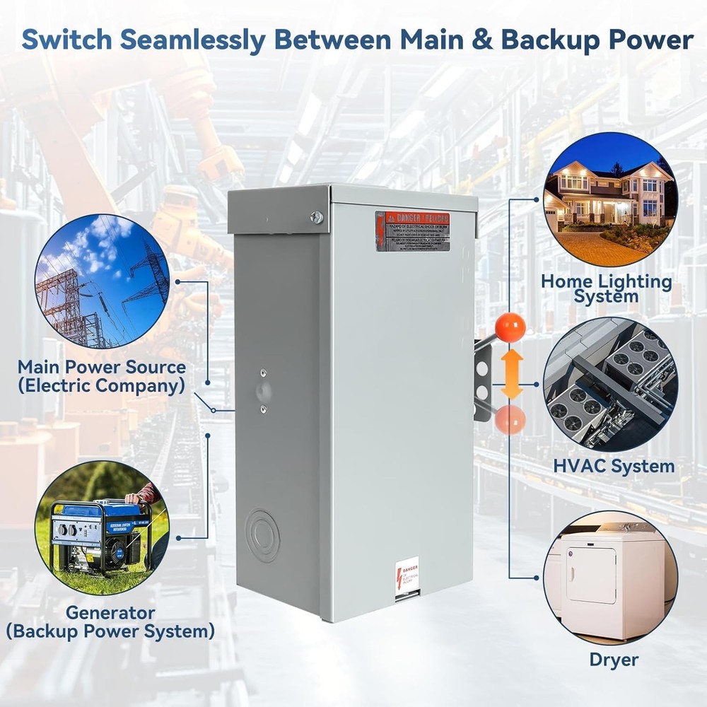 Robust 100A Transfer Switch - 24000W Heavy Duty Design, Easy Wiring & Locking